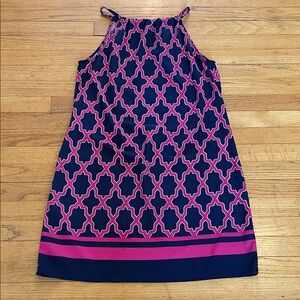 Crown & Ivy Sleeveless Navy & Pink Geometric Shift Dress